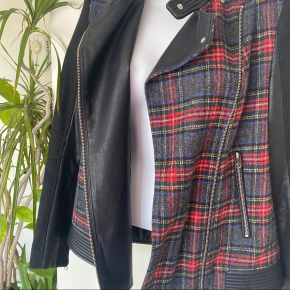 Zara Trafaluc wool blend plaid moto biker jacket XS - Picture 8 of 14